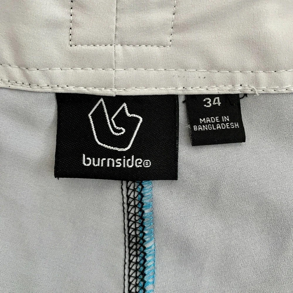 Burnside‎ Mens Swim Boardshorts Size 34 Black Gray Striped Drawstring Beach